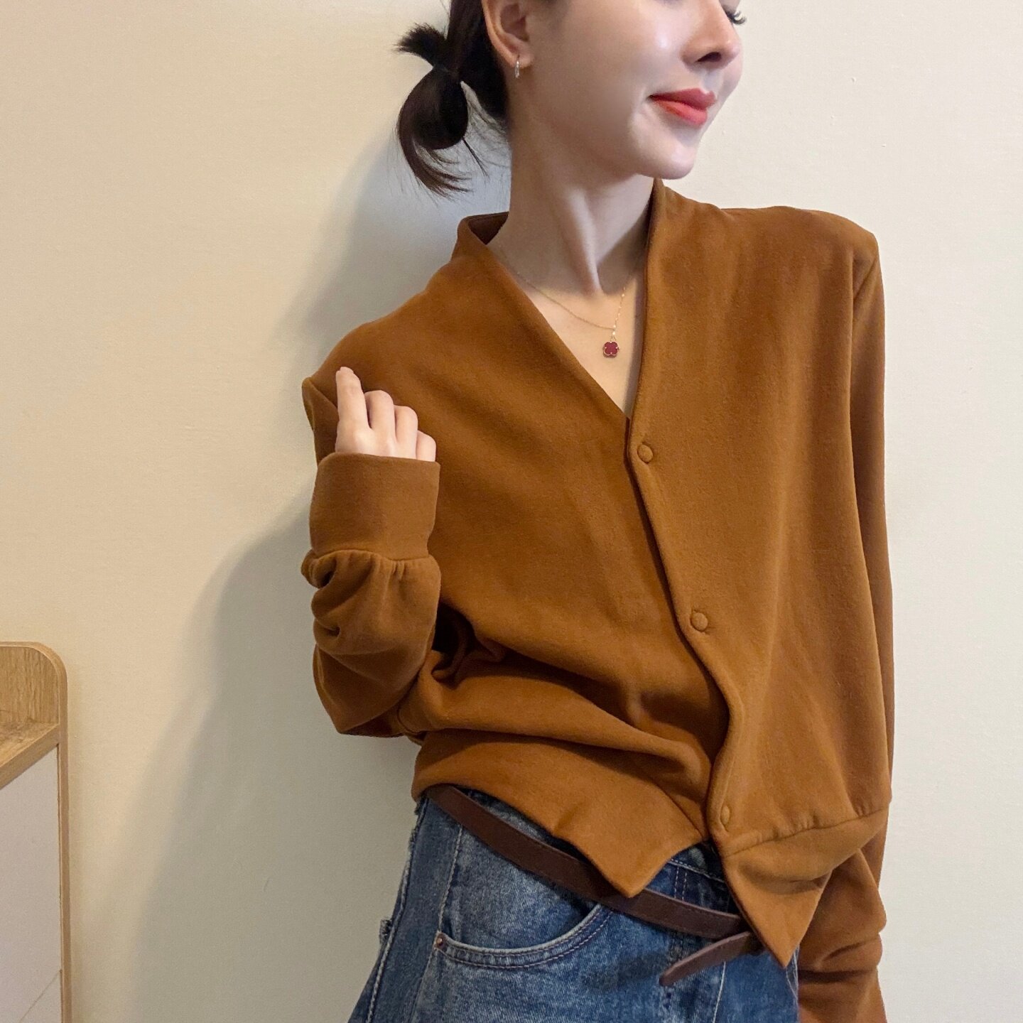 欧洲站简约单排扣软糯针织外套女