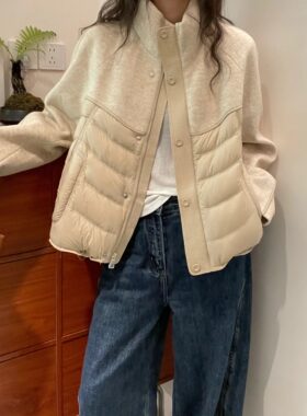 欧洲站羊毛拼接90绒羽绒服女