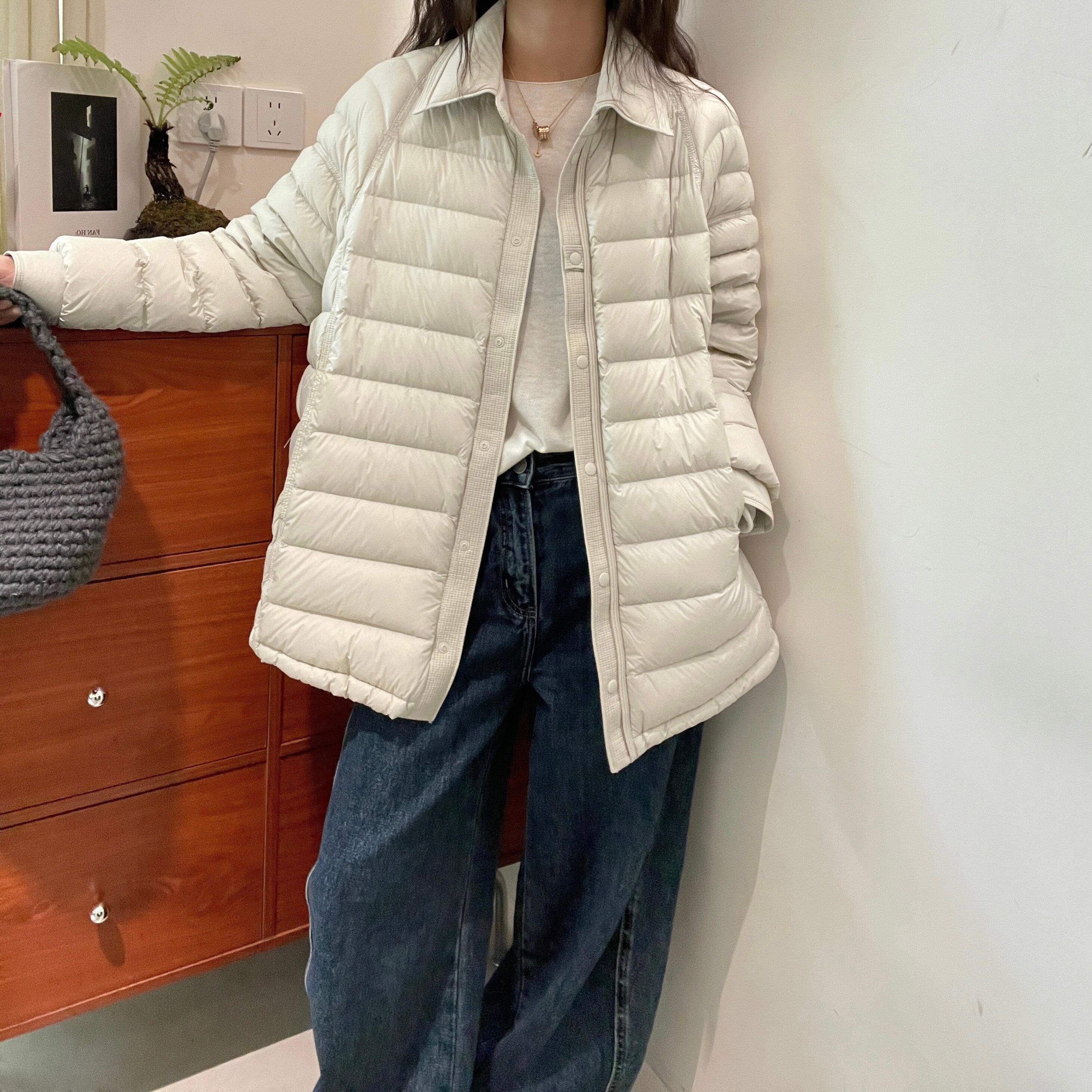 欧洲站2026冬季新款欧货90白鸭绒羽绒服女翻领中长款轻薄外套上衣