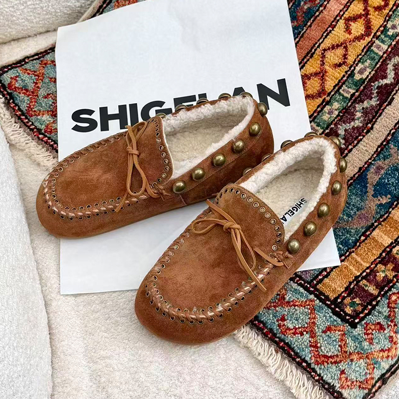 诗歌兰2025冬新款加绒豆豆鞋