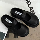 真皮厚底魔术贴一脚蹬懒人包头半拖 新款 诗歌兰玛丽珍鞋 女2026春季