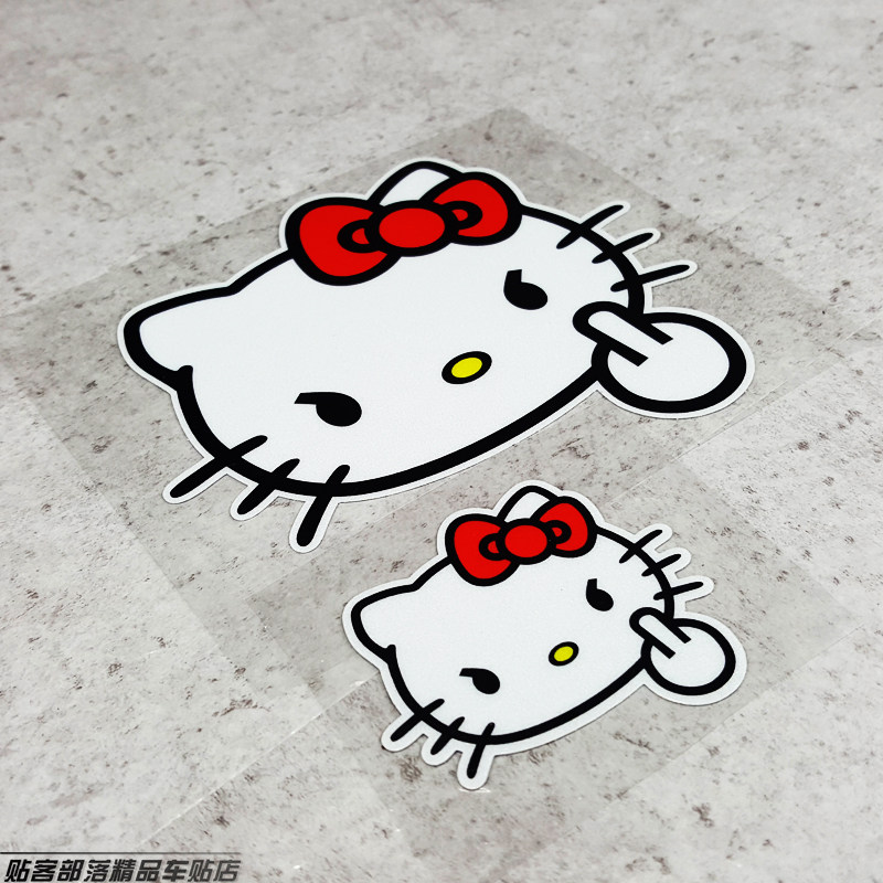 创意防水个性潮牌可爱卡通小 猫f*ck you中指手势反光贴花b款