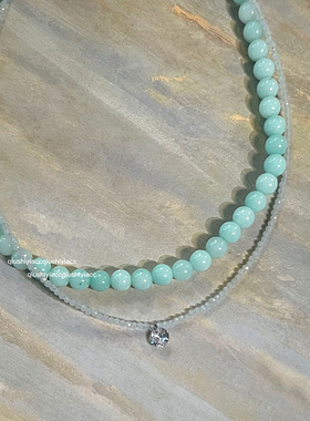 锆石仿水晶珠珠女多巴胺色项链