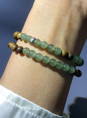 天然绿檀木手串和田玉新中式双圈