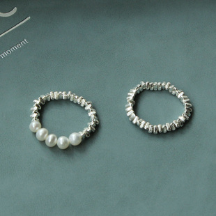 碎银子戒指女冷淡风高级感适合手粗小众设计串珠素圈珍珠纯银女款