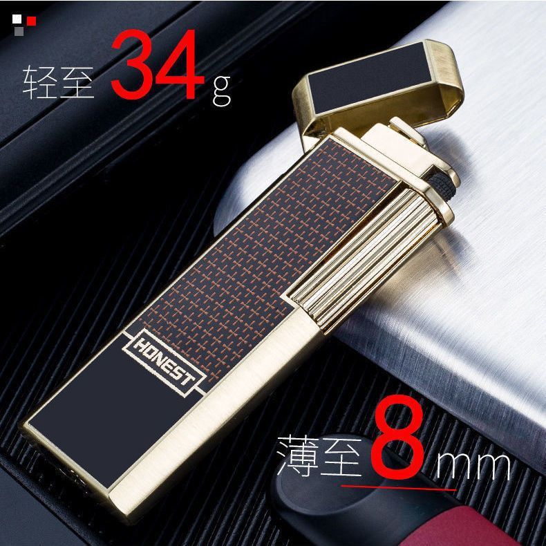 百诚金伦朗声超薄侧滑砂轮充气打火机创意个性金属耐用精致礼品男