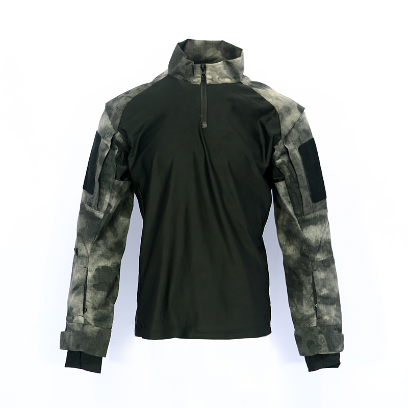 外贸春秋夏男士立领弹力长袖T恤 户外迷彩耐磨战术训练作训服蛙服