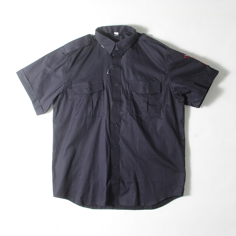 外贸夏季男士大码宽松纯棉短袖工装衬衫欧美单纯色简约制服衬衫