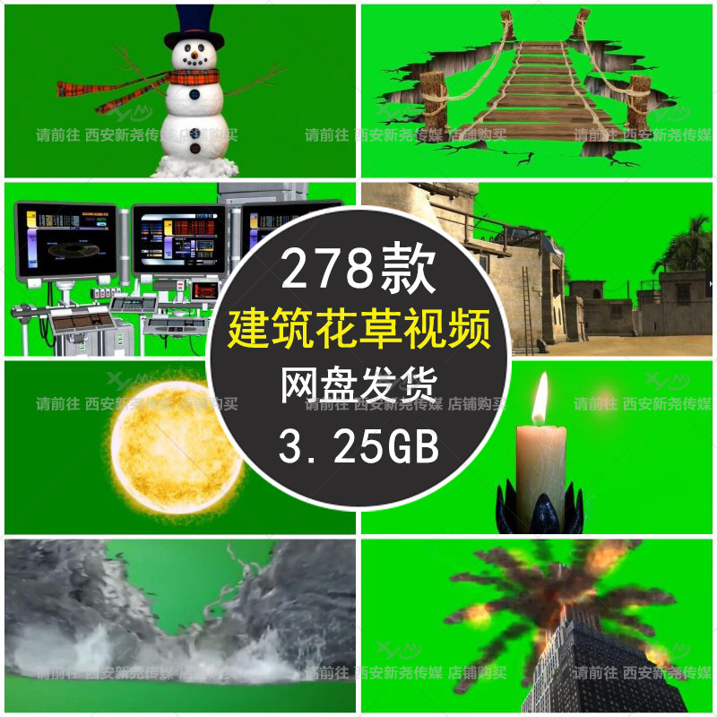 建筑演播室花草人物ae/pr后期特效合成设计制作绿幕抠像视频素材
