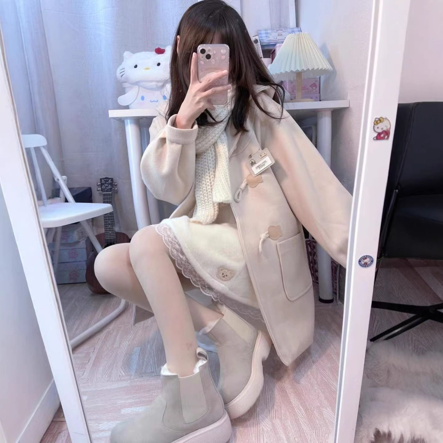 JK制服学院风连帽牛角扣毛呢外套