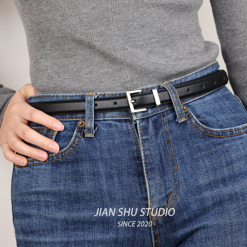 简束简约百搭银扣女士牛皮皮带