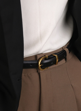 简束高级古铜色针扣百搭牛仔裤双面牛皮细腰带女复古女士真皮皮带