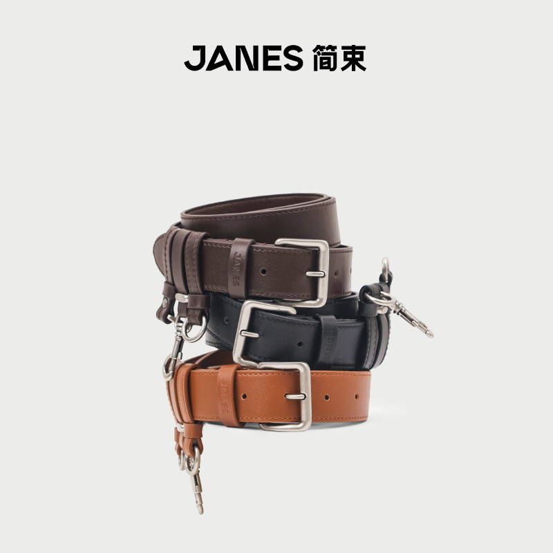 JANES简束多环挂钩金属扣宽皮带设计感复古百搭腰间配饰女腰带图片