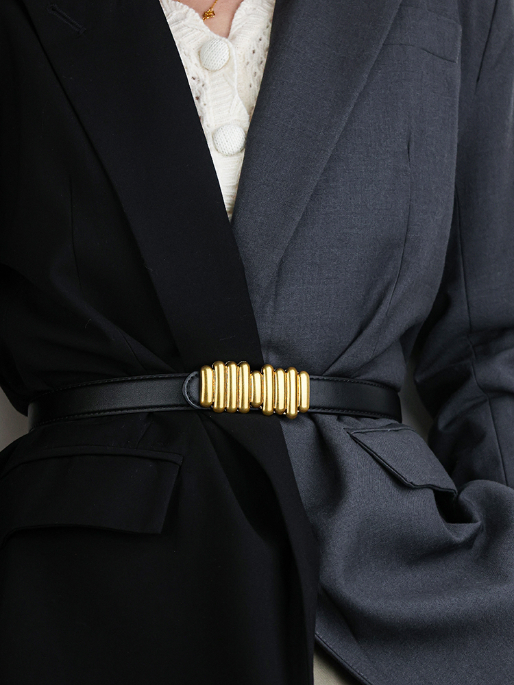 简束不规则百搭鎏金牛皮腰带女