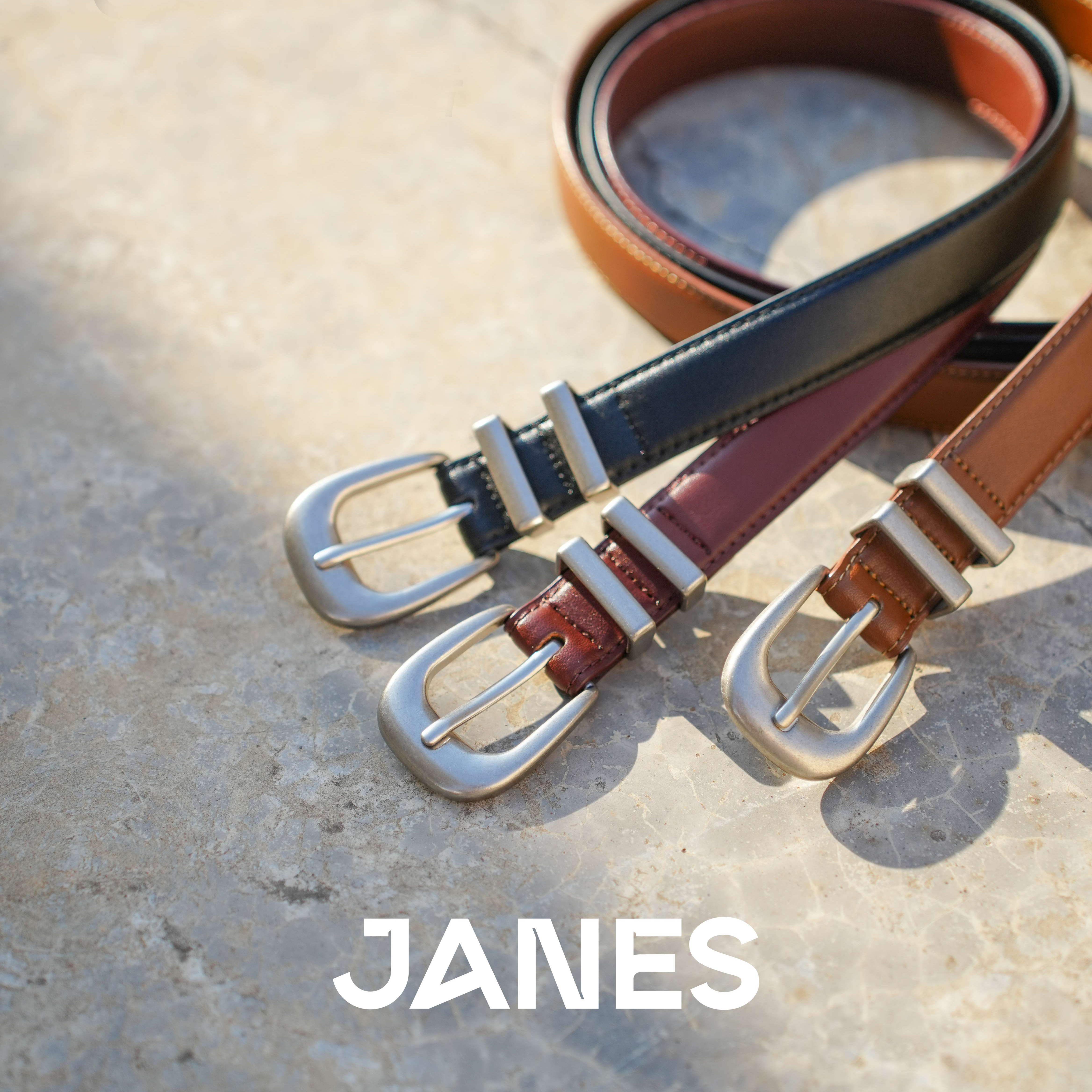 简束极简个性质感银扣牛皮腰带女