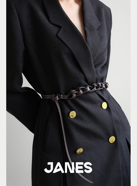 张琪JIEJI专属】JANES简束小众免打孔头层牛皮绳腰带女士真皮皮带