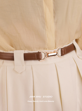 简束小众设计自由调节真皮皮带女是配连衣裙牛仔裤女士真皮腰带细