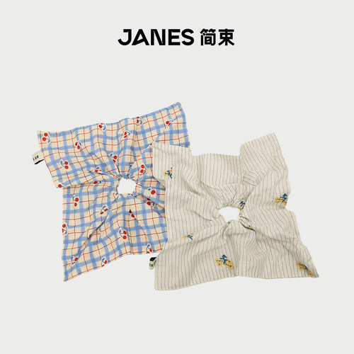 JANES简束格子条纹碎花方巾发圈女高级感洋气时尚韩系头饰发绳