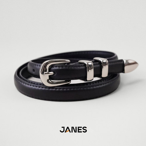 简束百搭高级银扣牛皮细腰带女