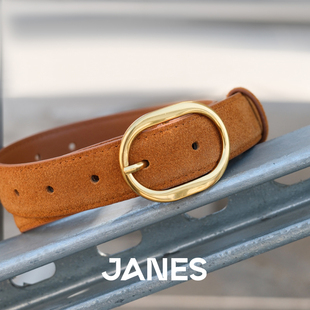 JANES简束[复古百搭]腰带金扣美拉德绒面皮女士秋冬时尚真皮皮带