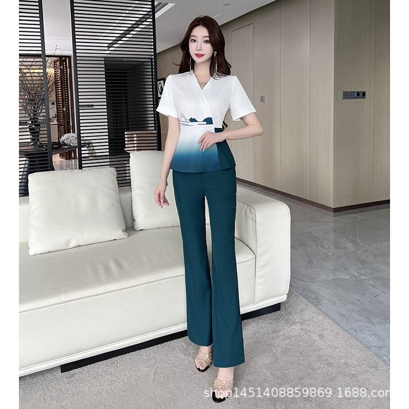 新款高端美容师工作服足浴技师养生会所美容院工衣按摩足疗