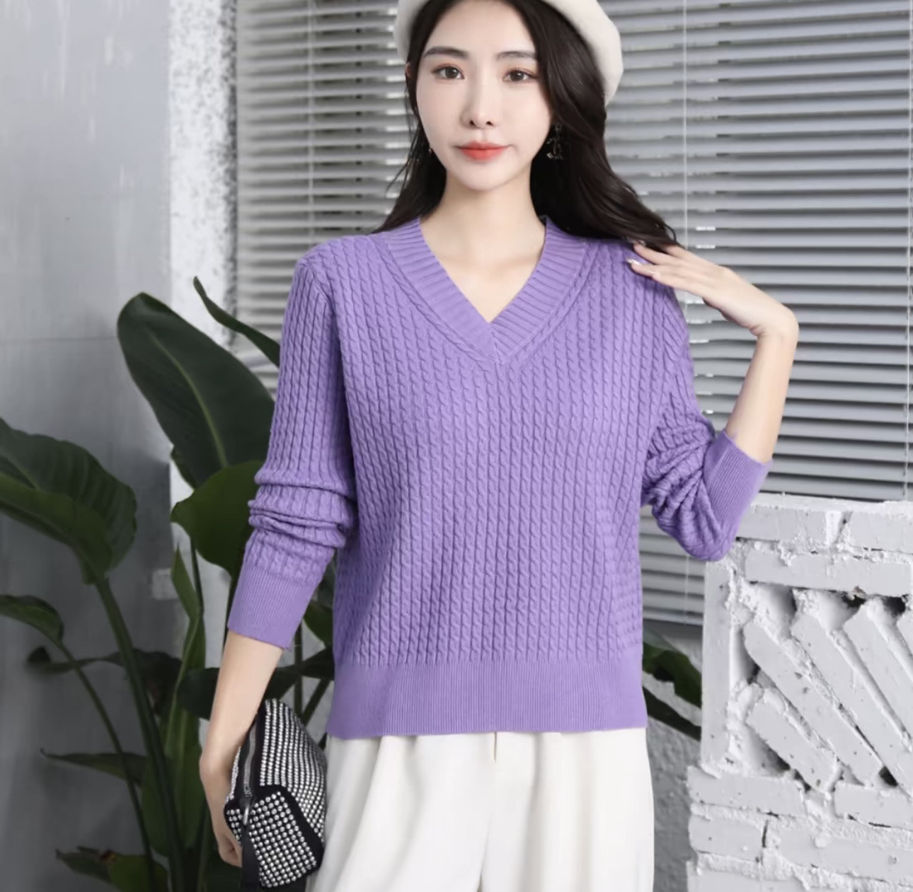 6901冬季加厚V领加厚短款毛衣女百搭气质纯色长袖小个子上衣针织