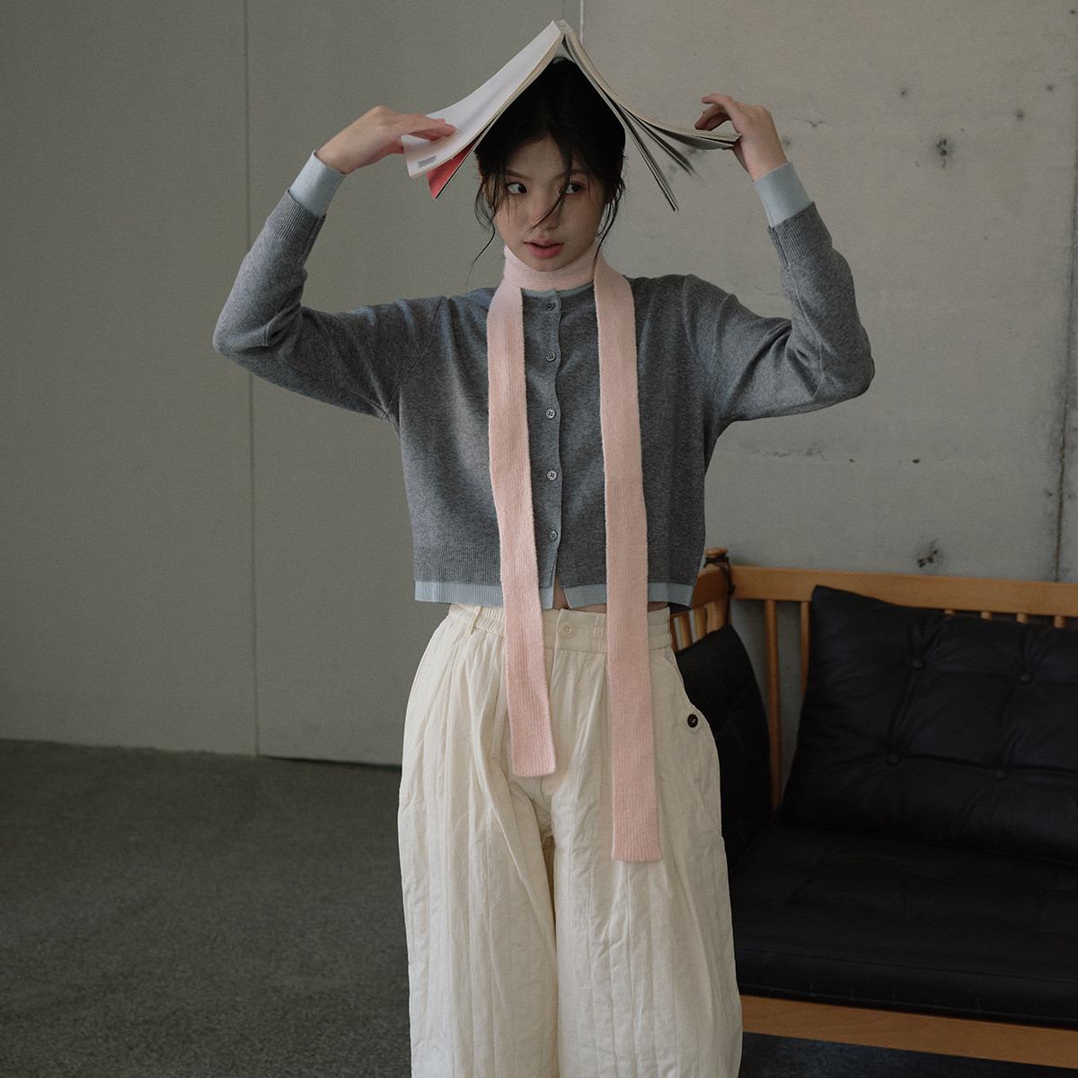 韩版毛线针织羊毛腊肠细窄长条款小围巾秋冬季凹造型飘带围脖领巾