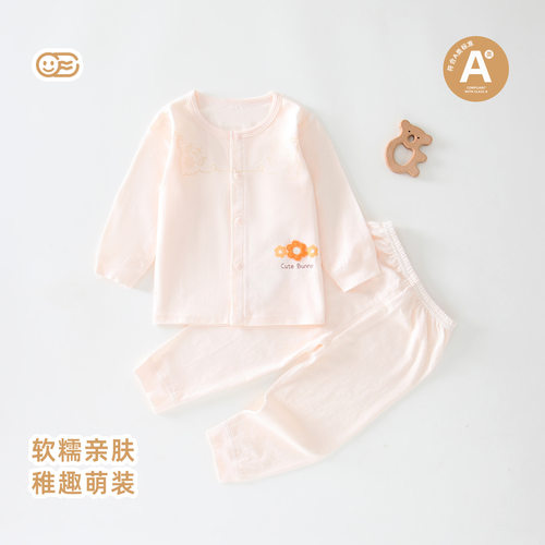 春夏秋新款新生婴儿宝宝棉女宝宝家居服套装棉A类按扣两件套装