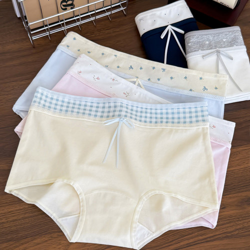 纯棉小平角碎花蝴蝶结内裤女