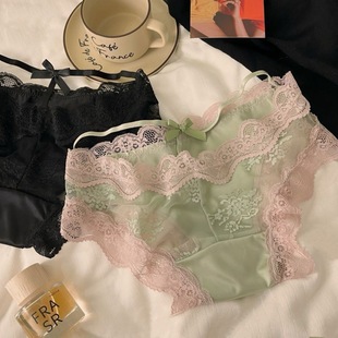 蕾丝纯欲镂空内裤女性感2026新款无痕缎面女生三角裤透气舒适