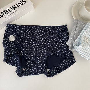 女中腰亲肤舒适小平角裤 纯棉内裤 加长裆设计BM风碎花少女纯棉内裤