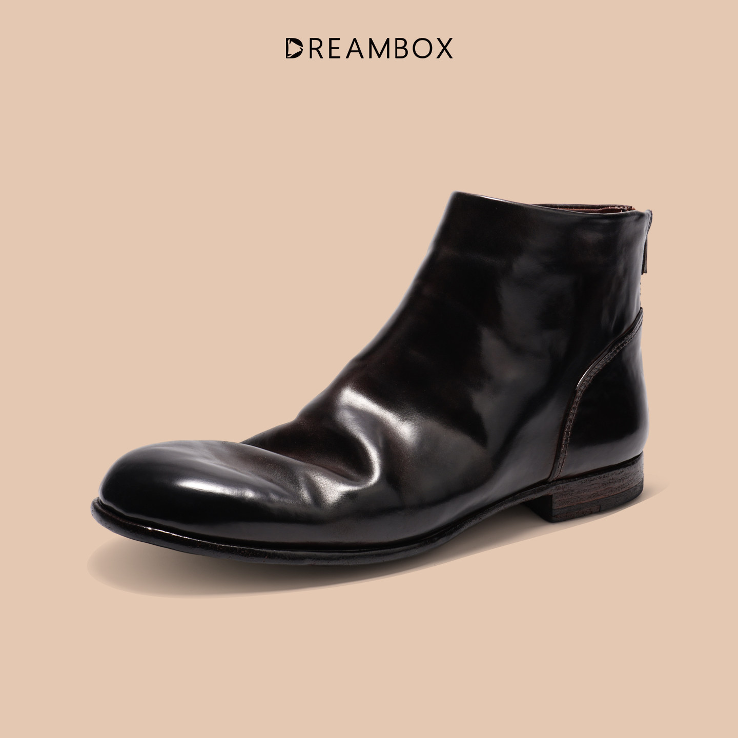 DREAMBOX钧博vibram轻奢马臀皮后拉链皮靴英伦风男士高帮时装靴