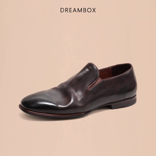 DREAMBOX钧博vibram马臀皮男士一脚蹬乐福鞋夏季透气商务休闲皮鞋