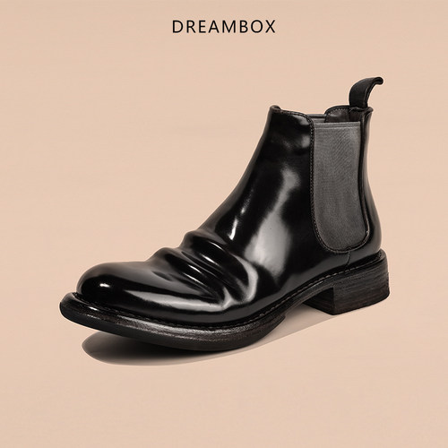 DREAMBOX钧博vibram男靴秋冬马臀皮手工切尔西靴英伦风套筒皮靴