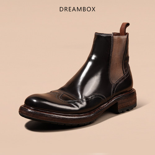 英伦切尔西靴布洛克雕花马臀皮靴