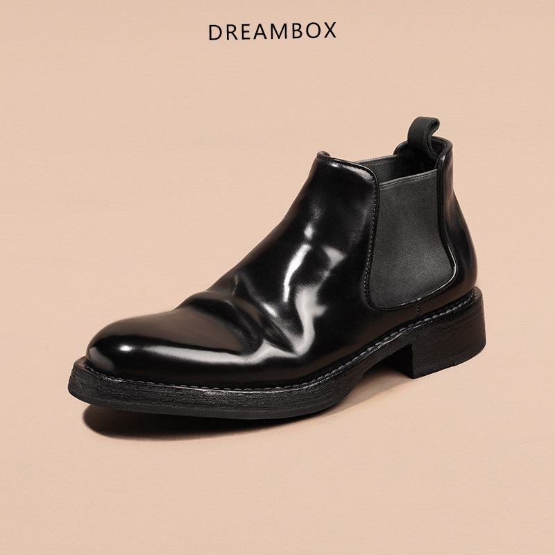 DREAMBOX钧博vibram马臀皮切尔西靴固特异高端男靴手工男士靴子