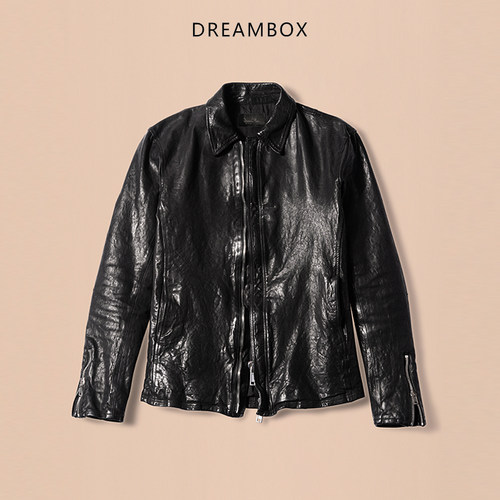 DREAMBOX钧博男士外套美式翻领修身夹克马皮工装阿美咔叽机车皮衣