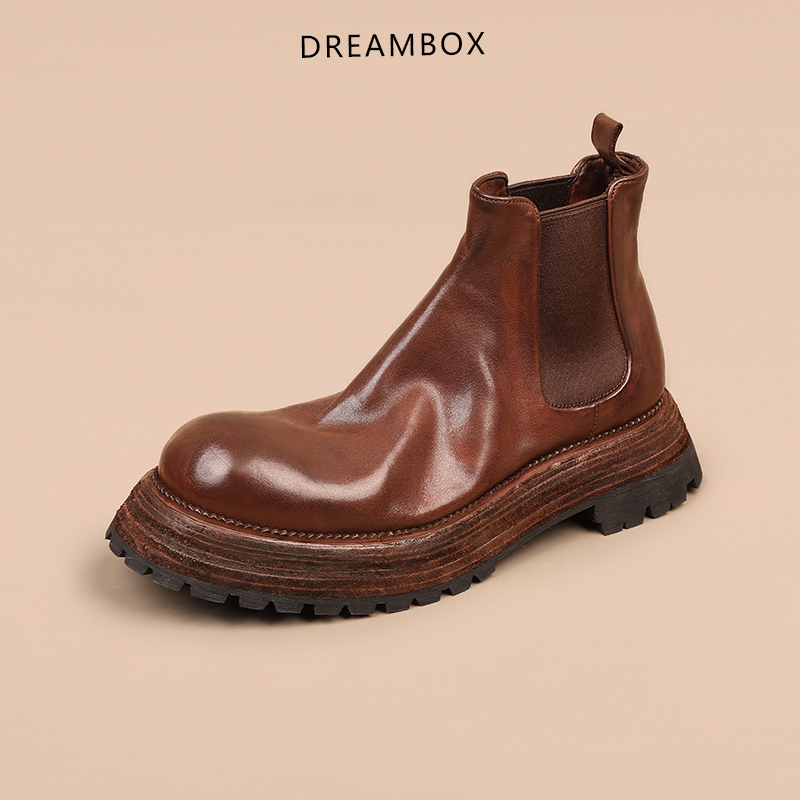 dreambox钧博vibram防滑耐磨高端切尔西靴马皮手工男靴厚底增高