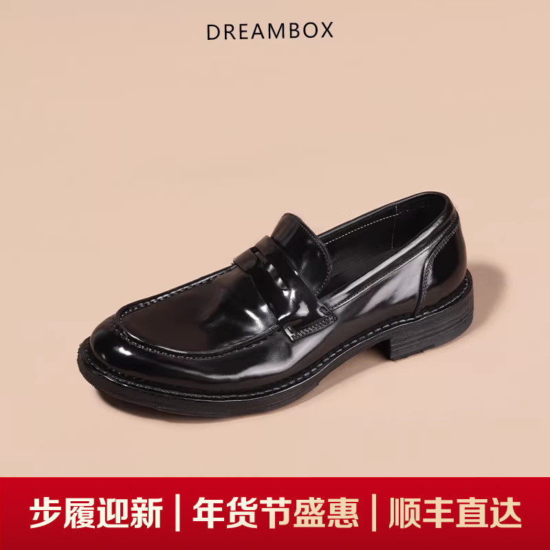 dreambox钧博vibram马臀皮手工乐福鞋固特异套脚透气夏季休闲皮鞋