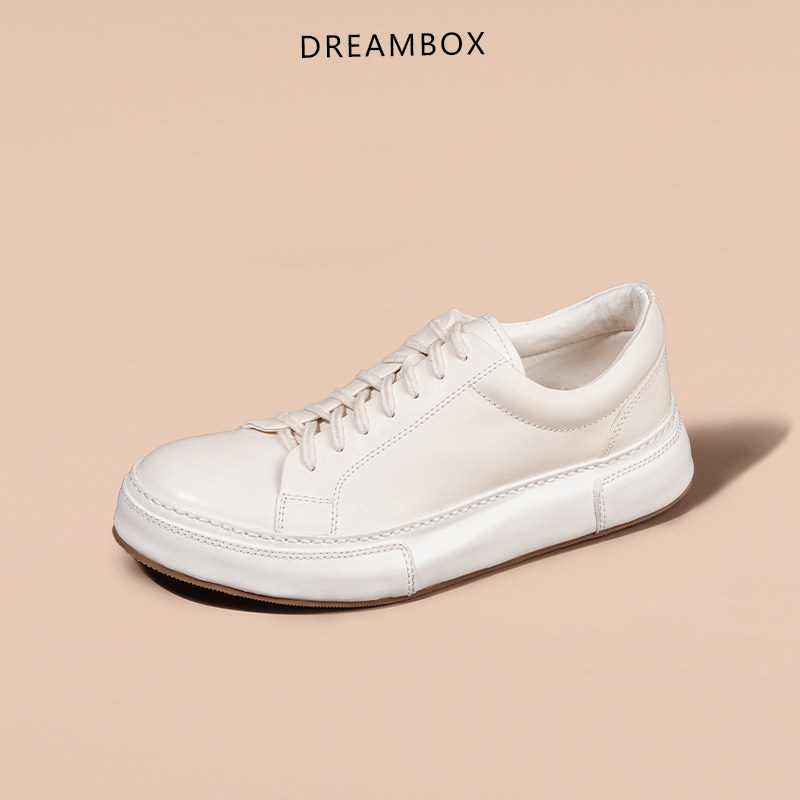 DREAMBOX钧博vibram透气马皮小白鞋百搭时尚休闲鞋纯手工男款板鞋