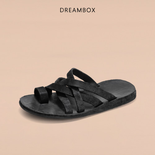 DREAMBOX钧博水洗马皮夏季夹趾一字拖鞋男女平底舒适耐磨凉拖鞋