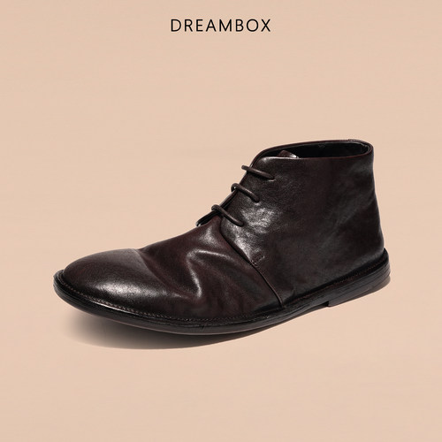 DREAMBOX钧博石洗马皮轻便短靴英伦复古纯手工中帮马丁靴秋冬男靴