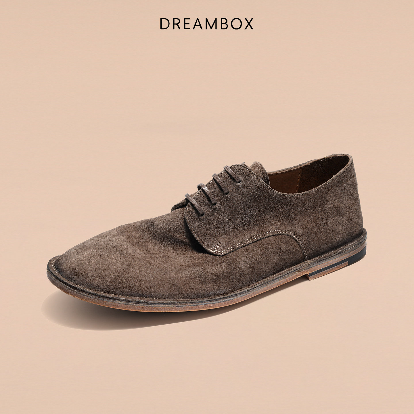 DREAMBOX钧博男鞋新款石洗马皮透气轻便休闲皮鞋纯手工薄款德比鞋