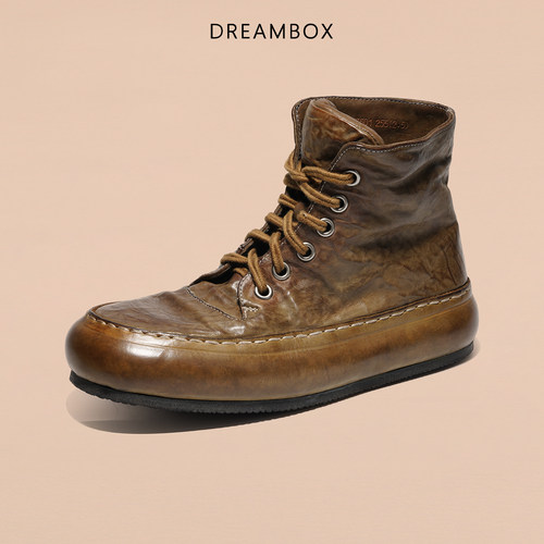 极简风水洗马皮高帮板鞋