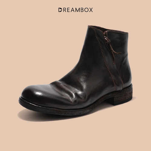DREAMBOX钧博vibram侧拉链马皮复古时装靴高帮男士秋冬新款皮靴