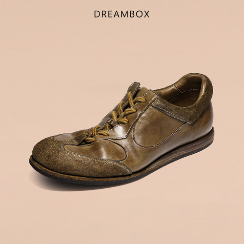 DREAMBOX钧博简约百搭时尚休闲板鞋水洗马皮舒适平底耐磨德训鞋男