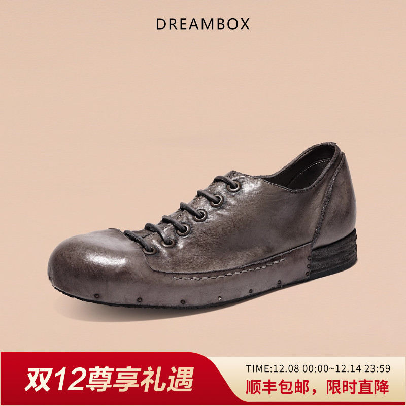 dreambox钧博水洗马皮平底休闲板鞋复古做旧手工耐磨百搭鲨鱼男鞋