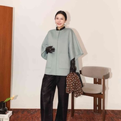 PENNYPENG斗篷大衣 氛围感圆领顶奢小羊绒经典 双面呢优雅气场大衣