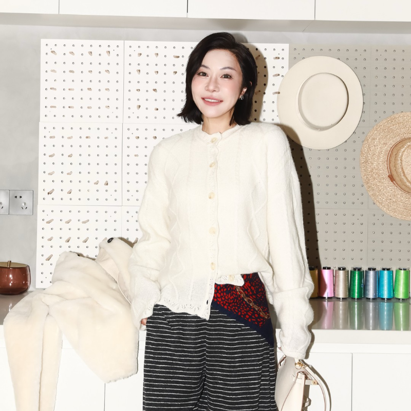 轻奢羊绒真丝针织圆领长袖开衫