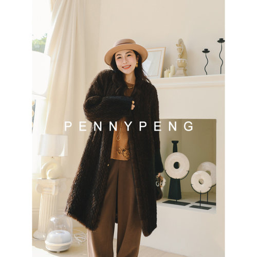 简奢凡尔赛腰带款水貂编织长大衣